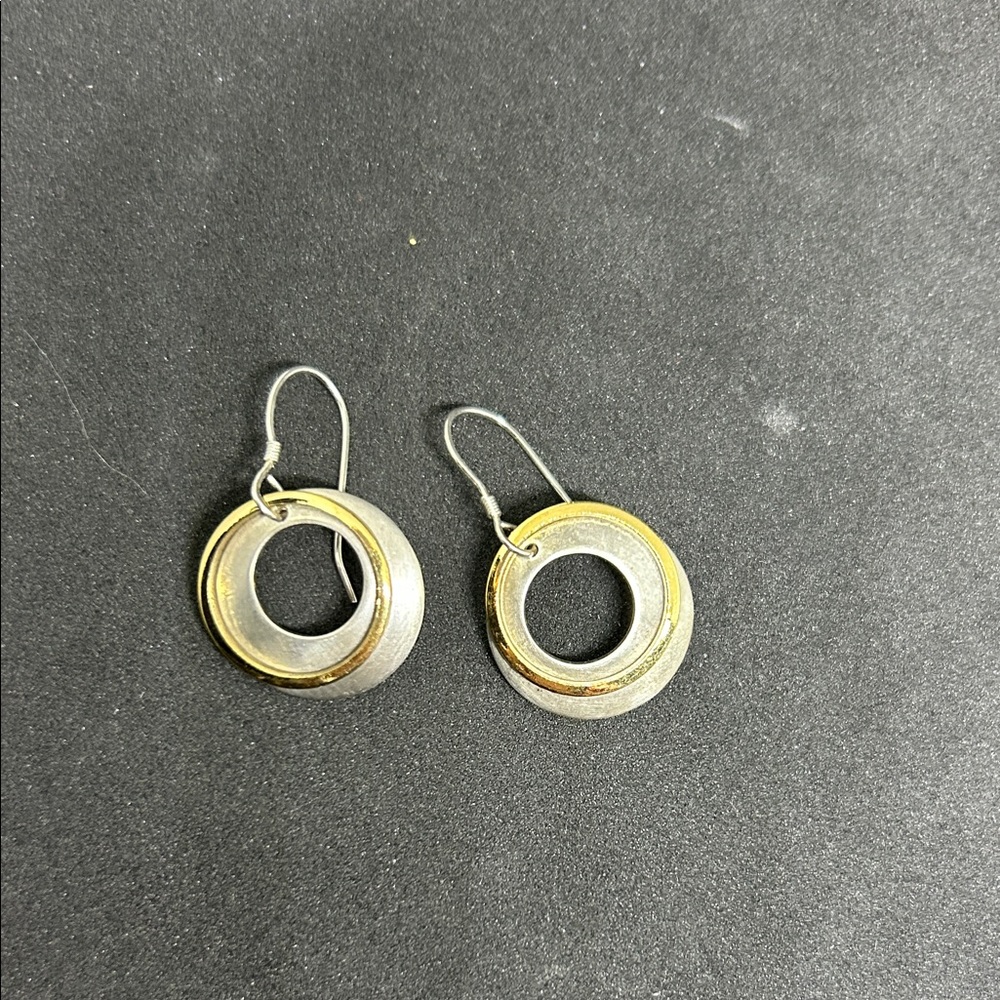 Sterling Silver and 14K Gold Overlay Hoop  Two-Tone Hoop Earrings